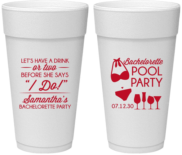 Personalized Bachelorette 24 oz Foam Cups - Pool Party | 60167