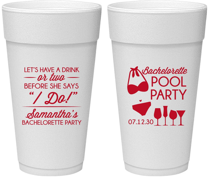 Personalized Bachelorette 24 oz Foam Cups - Pool Party | 60167