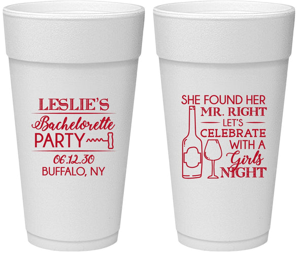 Personalized Bachelorette 24 oz Foam Cups - Mr Right Girls Night | 60180