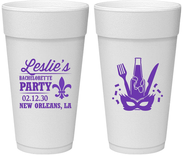 Personalized Bachelorette 24 oz Foam Cups - Mardi Gras | 60185