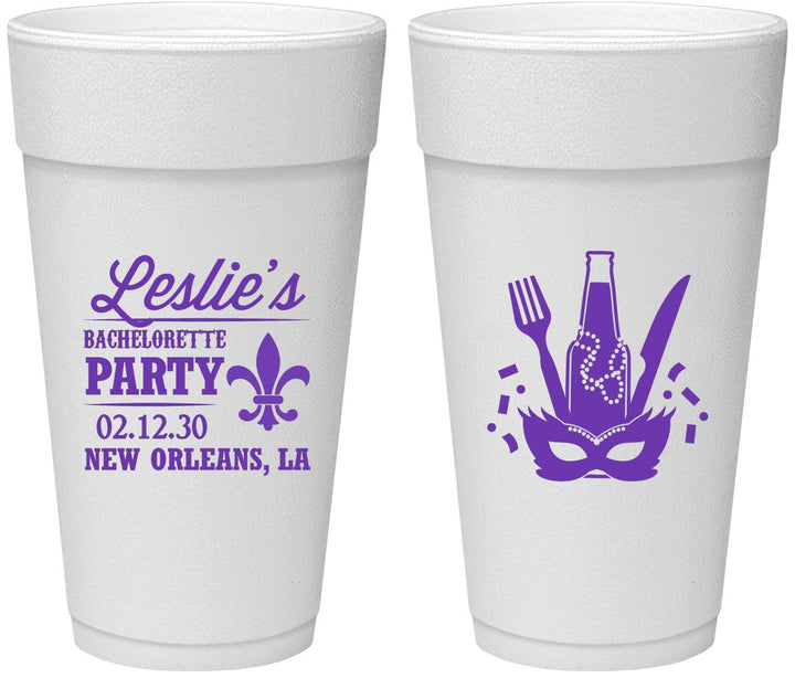 Personalized Bachelorette 24 oz Foam Cups - Mardi Gras | 60185