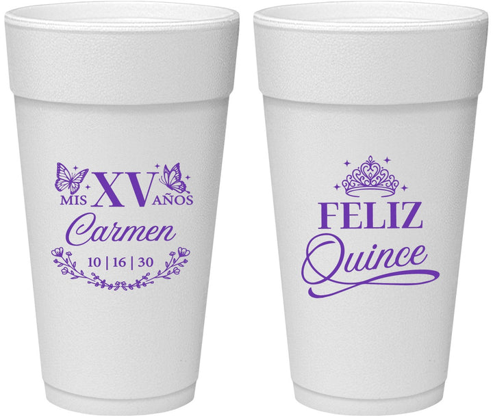 Personalized Quinceanera 24 oz Foam Cups - Mis Quince Anos | 70000