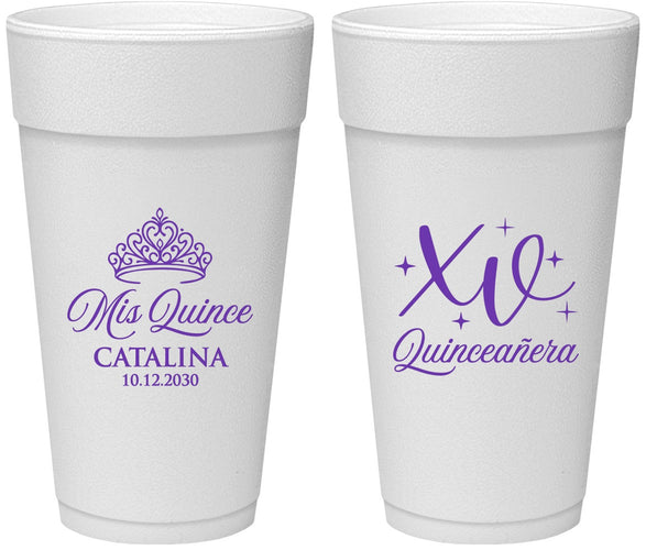 Personalized Quinceanera 24 oz Foam Cups - Mis Quince Anos | 70002