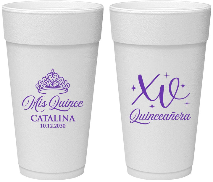 Personalized Quinceanera 24 oz Foam Cups - Mis Quince Anos | 70002