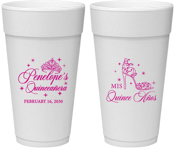 Personalized Quinceanera 24 oz Foam Cups - Mis Quince Anos | 70004