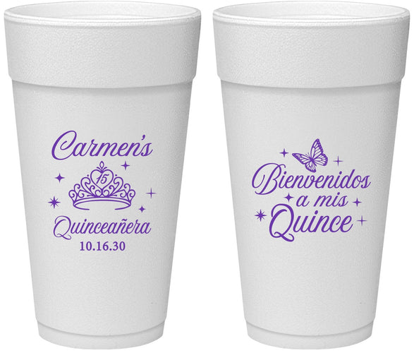 Personalized Quinceanera 24 oz Foam Cups - Bienvenidos A Mis Quince | 70005