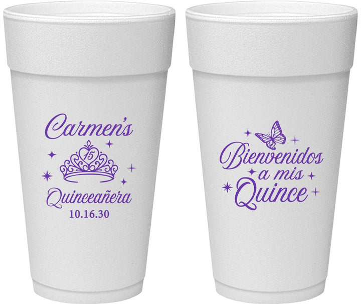 Personalized Quinceanera 24 oz Foam Cups - Bienvenidos A Mis Quince | 70005