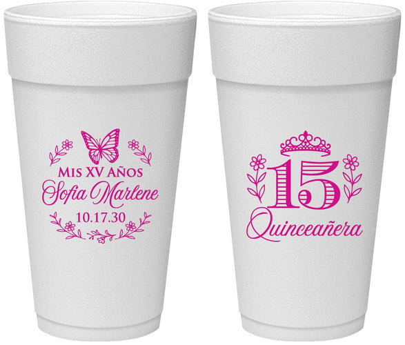 Personalized Quinceanera 24 oz Foam Cups - Mis Quince Anos | 70007