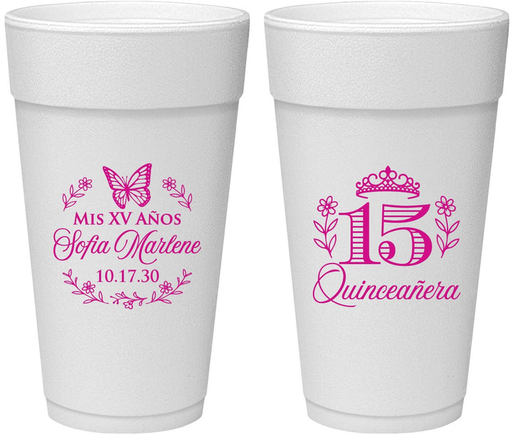 Personalized Quinceanera 24 oz Foam Cups - Mis Quince Anos | 70007