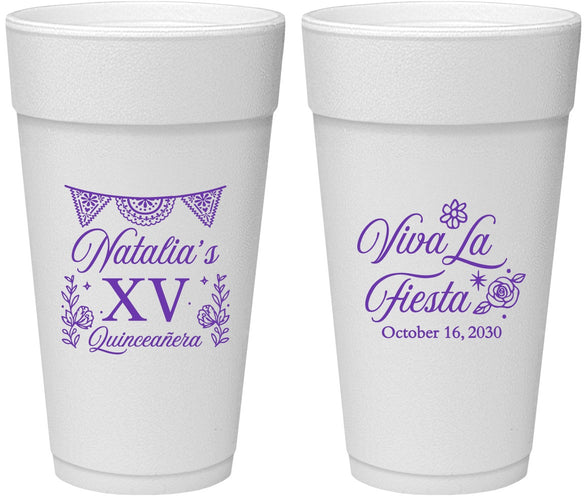 Personalized Quinceanera 24 oz Foam Cups - Viva La Fiesta Quince | 70008