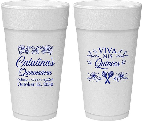 Personalized Quinceanera 24 oz Foam Cups - Viva Mis Quinces | 70009