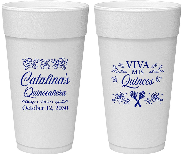 Personalized Quinceanera 24 oz Foam Cups - Viva Mis Quinces | 70009