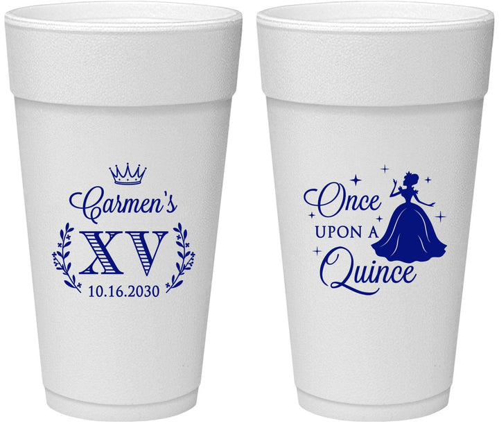 Personalized Quinceanera 24 oz Foam Cups - Once Upon A Quince | 70011