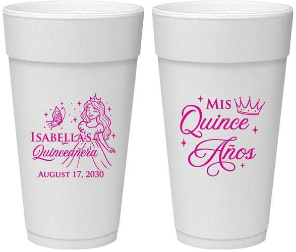 Personalized Quinceanera 24 oz Foam Cups - Mis Quince Anos | 70012