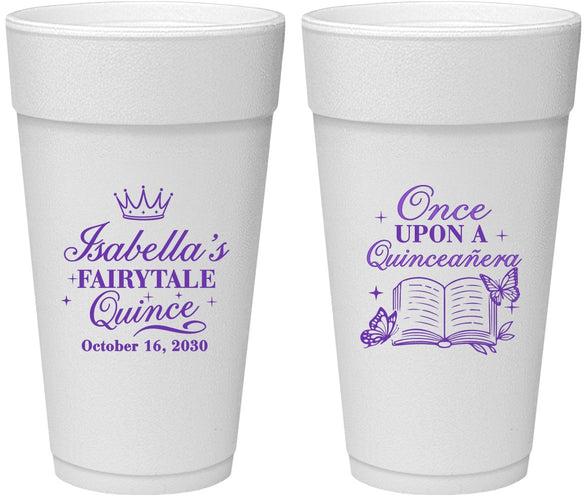 Personalized Quinceanera 24 oz Foam Cups - Once Upon A Quince | 70013