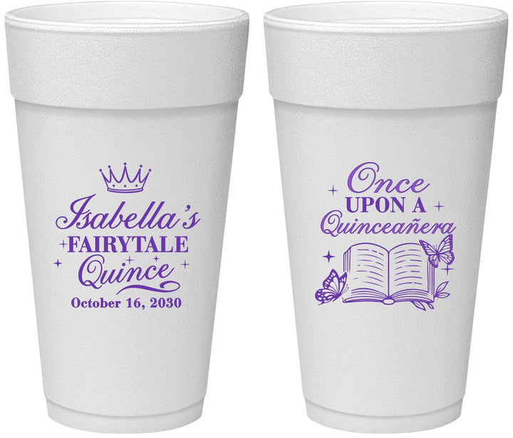 Personalized Quinceanera 24 oz Foam Cups - Once Upon A Quince | 70013