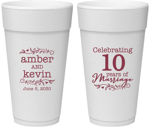 Personalized Anniversary 24 oz Foam Cups - 10 Years Of Marriage | 80000