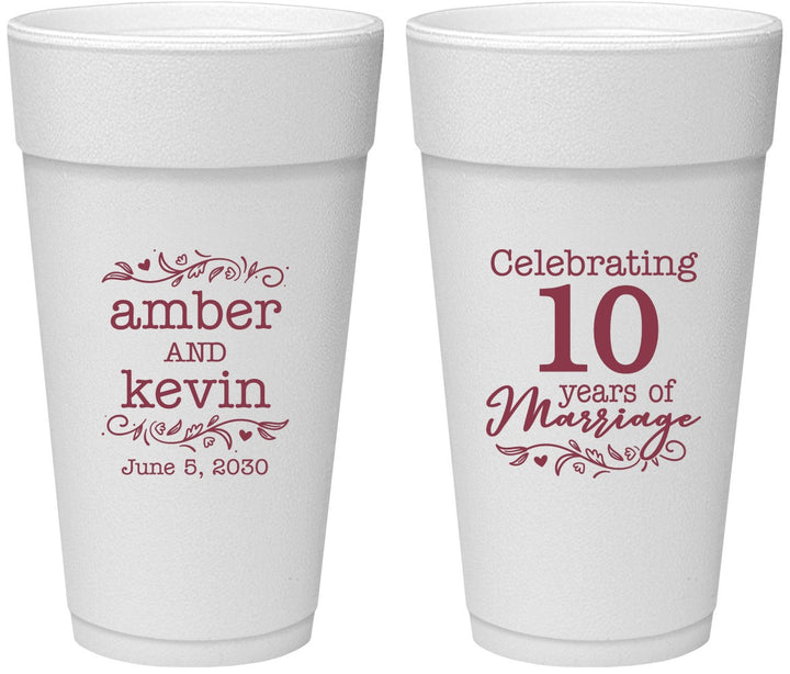 Personalized Anniversary 24 oz Foam Cups - 10 Years Of Marriage | 80000