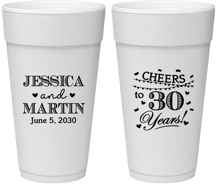 Personalized Anniversary 24 oz Foam Cups - Cheers To 30 Years | 80003