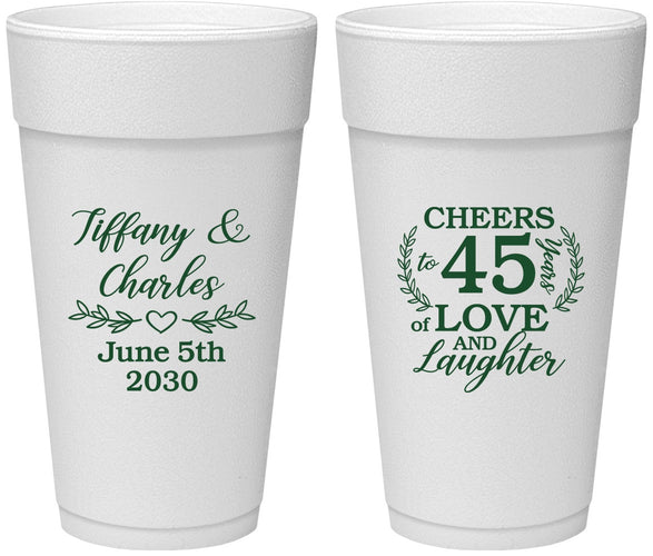 Personalized Anniversary 24 oz Foam Cups - Cheers To 45 Years | 80006