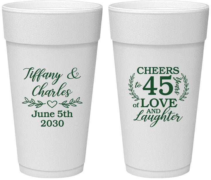 Personalized Anniversary 24 oz Foam Cups - Cheers To 45 Years | 80006