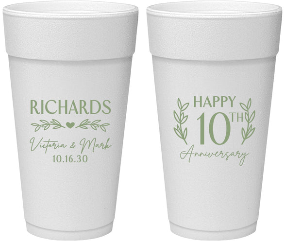 Personalized Anniversary 24 oz Foam Cups - 10th Wedding | 80010