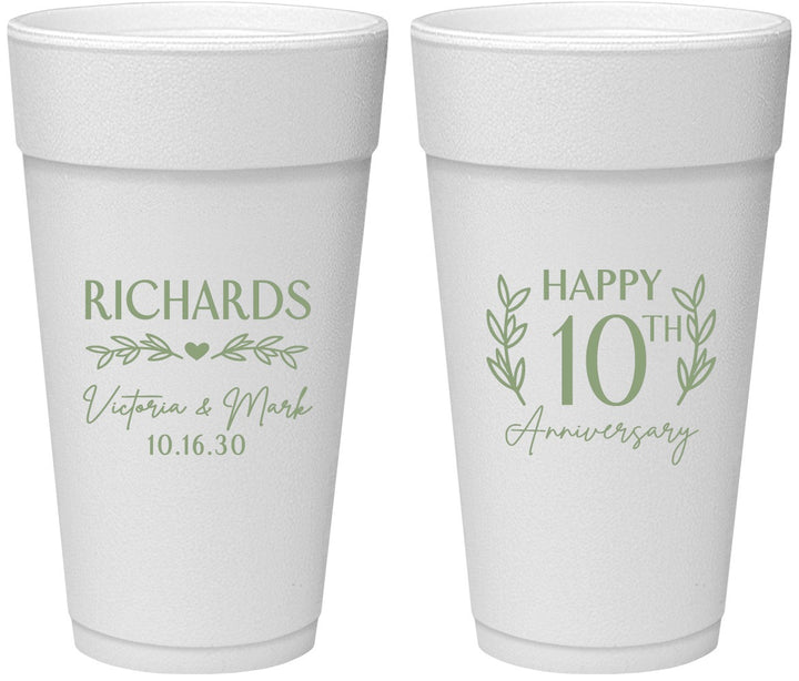 Personalized Anniversary 24 oz Foam Cups - 10th Wedding | 80010