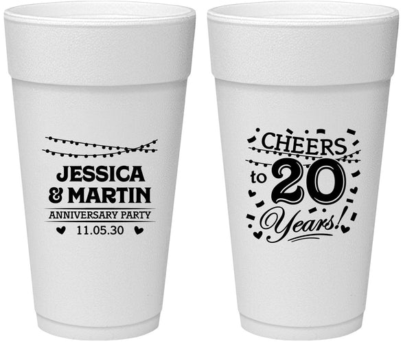 Personalized Anniversary 24 oz Foam Cups - Cheers To 20 Years | 80011