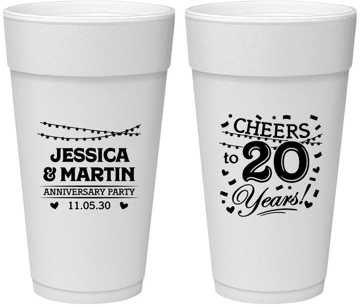 Personalized Anniversary 24 oz Foam Cups - Cheers To 20 Years | 80011