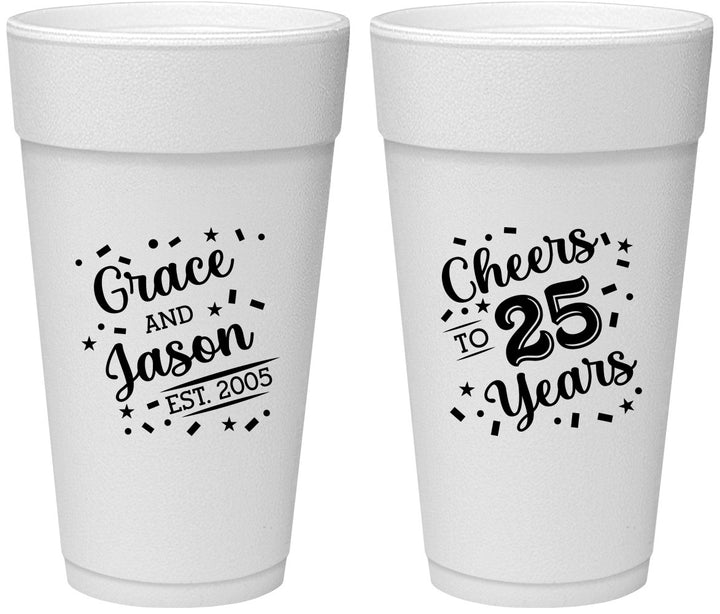 Personalized Anniversary 24 oz Foam Cups - Cheers To 25 Years | 80012