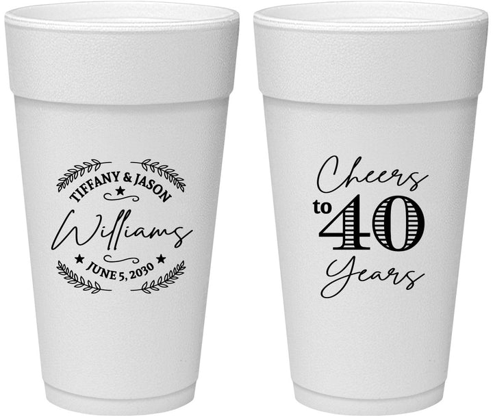 Personalized Anniversary 24 oz Foam Cups - Cheers To 40 Years | 80015