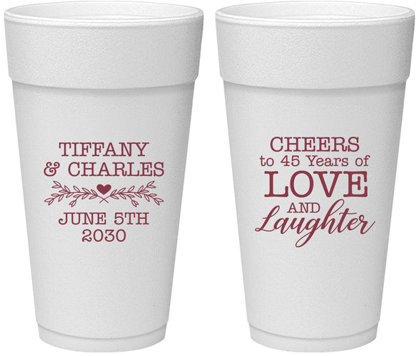 Personalized Anniversary 24 oz Foam Cups - Cheers To 45 Years | 80016