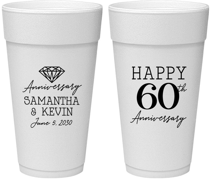 Personalized Anniversary 24 oz Foam Cups - 60th Wedding | 80019