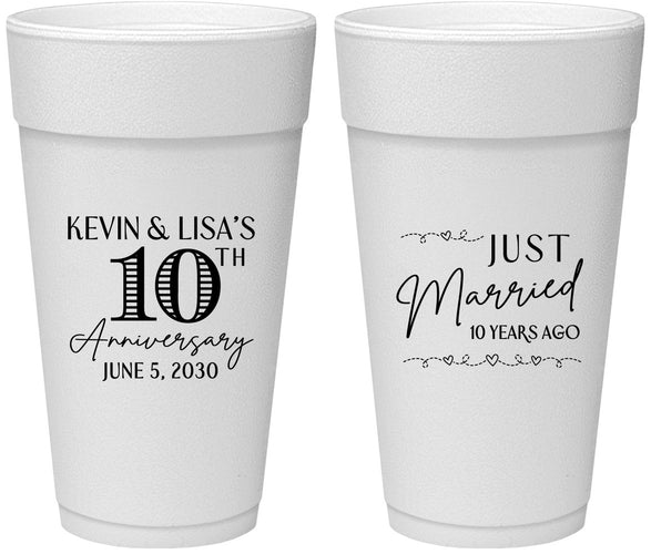 Personalized Anniversary 24 oz Foam Cups - 10 Years Down | 80020