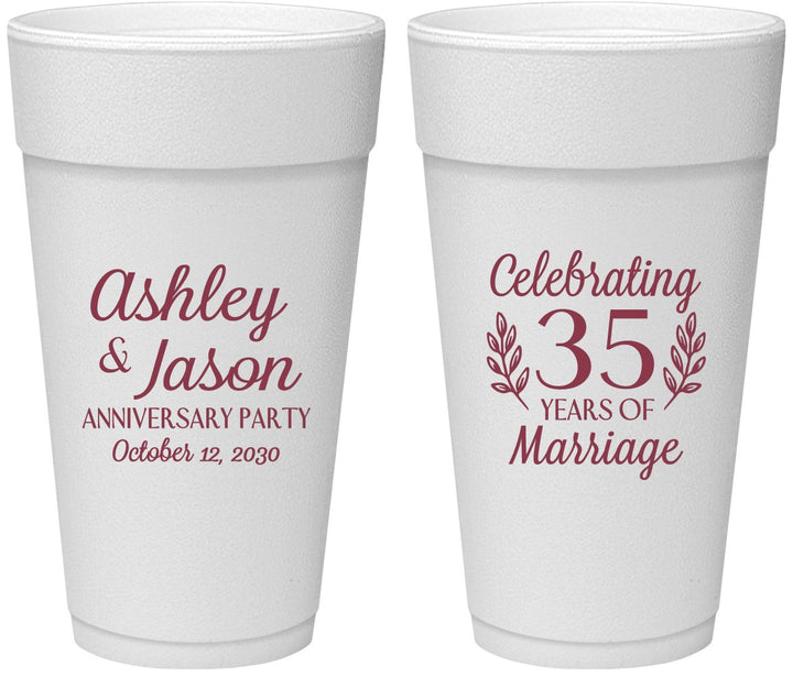 Personalized Anniversary 24 oz Foam Cups - 35 Years Of Marriage | 80024