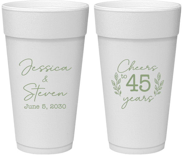 Personalized Anniversary 24 oz Foam Cups - Cheers To 45 Years | 80026
