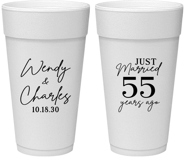 Personalized Anniversary 24 oz Foam Cups - Just Married 55 Years Ago | 80028