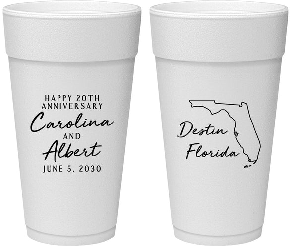 Personalized Anniversary 24 oz Foam Cups - 20th Wedding | 80031