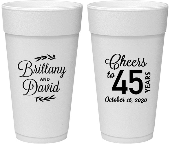 Personalized Anniversary 24 oz Foam Cups - Cheers To 45 Years | 80036