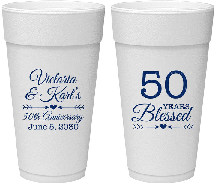 Personalized Anniversary 24 oz Foam Cups - 50 Years Blessed | 80037