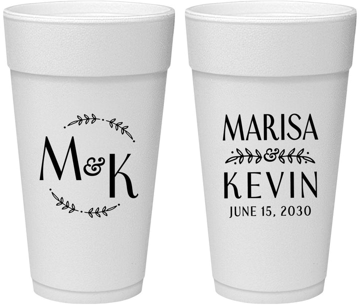 Personalized Wedding 24 oz Foam Cups - Two Letter Monogram | 801