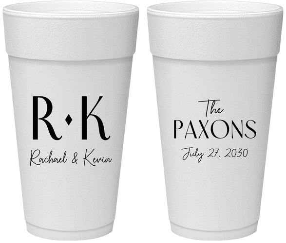 Personalized Wedding 24 oz Foam Cups - Two Letter Monogram | 802
