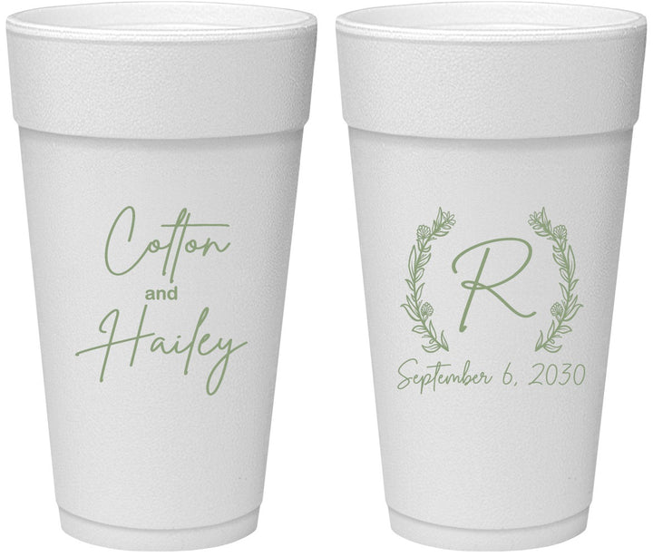 Personalized Wedding 24 oz Foam Cups - Monogram | 803