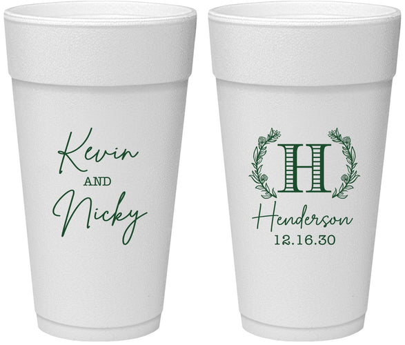 Personalized Wedding 24 oz Foam Cups - Monogram | 805