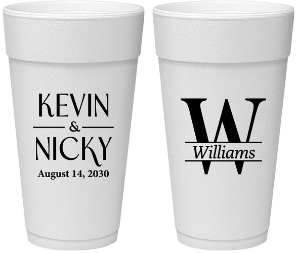 Personalized Wedding 24 oz Foam Cups - Monogram | 806