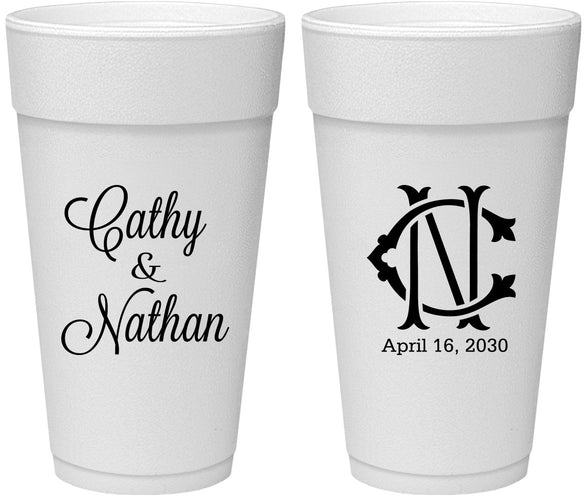 Personalized Wedding 24 oz Foam Cups - Two Letter Monogram | 807