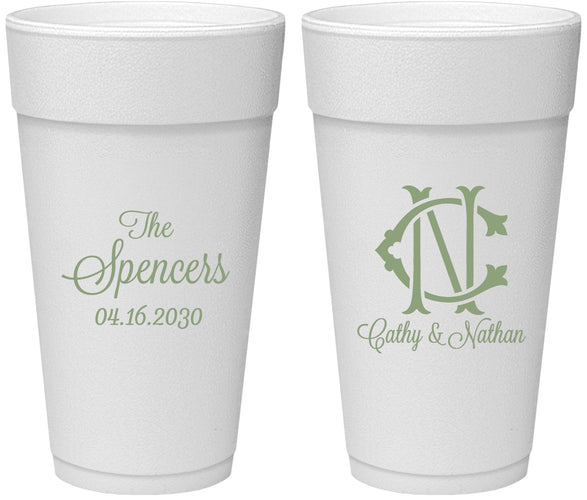 Personalized Wedding 24 oz Foam Cups - Two Letter Monogram | 808