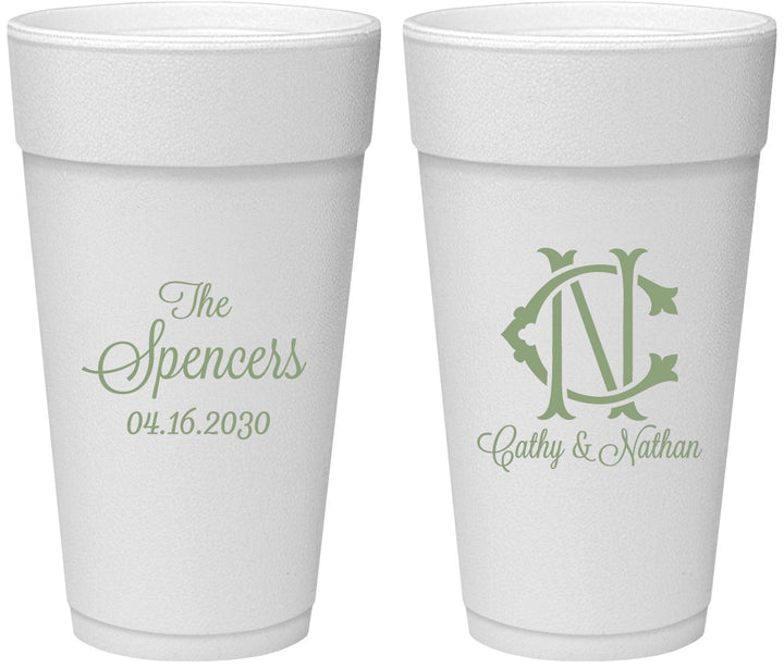 Personalized Wedding 24 oz Foam Cups - Two Letter Monogram | 808
