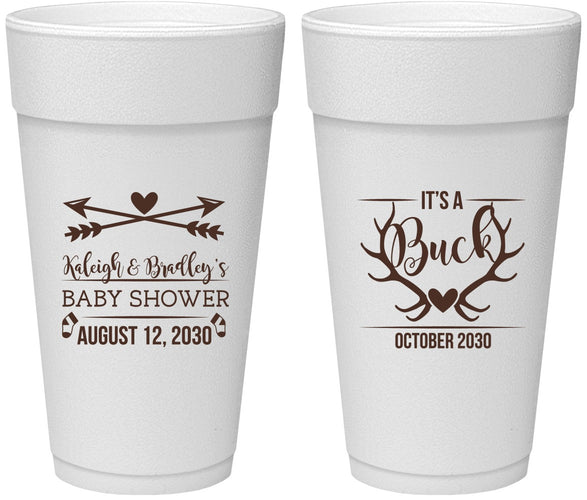 Personalized Baby Shower 24 oz Foam Cups - It’s A Buck Antler | 90000