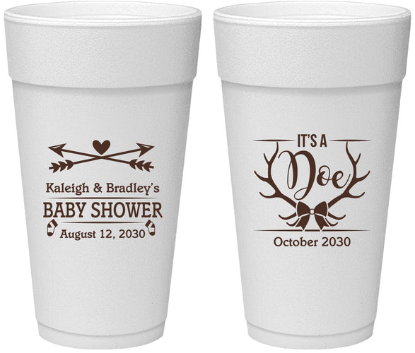 Personalized Baby Shower 24 oz Foam Cups - It’s A Doe Antler | 90001